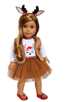 a doll dressed up as a reindeer with long blonde hair