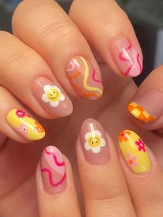 Multicolor  Collar    Color Nails Embellished   Nail,Hand & Foot Care Hippie Nails, Cute Simple Nails, Colorful Nail, Easy Nails, Colorful Nails, Summery Nails, Really Cute Nails, Nails For Kids, Short Acrylic Nails Designs