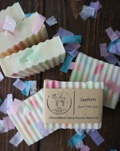 A vanilla-scented soap base with soap scraps added in from various different bars in our shop. Soap Scraps, Confetti Soap, Goats Milk Lotion, Unique Soap, Making Soap, Goat Farming, Safflower Oil, Soap Base, Gentle Cleanser