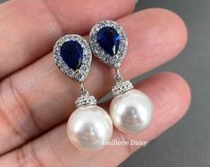 Elegant Blue Teardrop Bridal Earrings, Blue Round Bridal Earrings For Formal Occasions, Elegant Blue Pearl Earrings For Anniversary, Elegant Blue Bridal Earrings For Bridesmaids, Blue Pearl Drop Jewelry, Elegant Blue Earrings For Anniversary, Elegant Blue Bridal Earrings For Anniversary, Elegant Blue Bridal Earrings For Wedding, Elegant Blue Drop Pearl Earrings