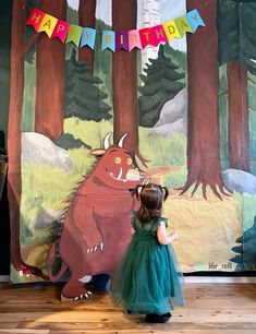 Woods background painted onto craft paper. Gruffalo painted on cardboard, then cut out. #thegruffalo Woods Background, Children's Library, Cardboard Cutouts, Wood Background, Kids' Book