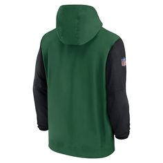 Get ready for the next New York Jets game with this Nike Sideline Pre-Game Player 1/2-Zip Hoodie Jacket. This lightweight, four-way stretch hoodie jacket features a mesh-lined hood and removable sleeves, making it a versatile addition to any Jets fan's wardrobe. This versatile jacket is the perfect way for any Jets fan to look the part on game day, whether they're at MetLife Stadium or cheering from home. Stretch Hoodie, Pre Game, Metlife Stadium, Removable Sleeves, Versatile Jacket, Player 1, Nfl Gear, Uniform Design, Shield Design