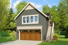 this is an artist's rendering of a two - car garage with stairs leading up to the second story