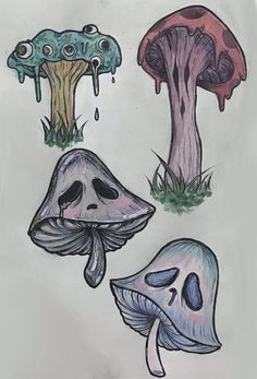 three different types of mushrooms on a white paper