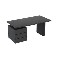 a black desk with three drawers on it