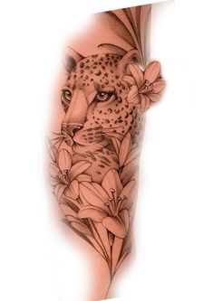 a tattoo with flowers and a cheetah on it