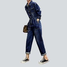 Take your wardrobe to the next level with our 2023 Spring-Summer Collection of casual. baggy-fitting women's denim overalls! Perfect for any occasion. these medium wash. oversized overalls feature a stylish button closure that make them the ideal blend of classic and modern.Why They're Your Next Go-ToThe perfect combination of fashion and function. these overalls are designed to make you look and feel your best. With their distressed pattern. comfortable fit. and durable denim. they represent a Baggy Medium Wash Denim Jumpsuit With Straight Leg, Baggy Straight Leg Medium Wash Denim Jumpsuit, Utility Denim Jumpsuit In Denim Blue, Utility Style Denim Blue Denim Jumpsuit, Utility Style Denim Blue Jumpsuit, Dark Wash Denim Jumpsuits And Rompers With Pockets, Utility Denim Blue Jumpsuits And Rompers, Fall Denim Jumpsuit With Pockets, Baggy Utility Denim Jumpsuit For Spring