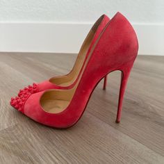 These Are So Incredibly Fun And I Received So Many Compliments! Comes With Dust Bag. Authentic. Worn But Can Be Restained Pink! So Kate, Pink Suede, Louboutin Shoes, Christian Louboutin Shoes, Shoes Women Heels, Christian Louboutin, Hot Pink, Dust Bag, Shoes Heels