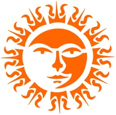 an orange and white stamp with a sun on it's face in the center