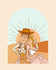 a man and woman are standing in the middle of an open field, wearing cowboy hats