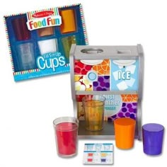 an ice cream maker and cups are shown in this box with the instructions to make it