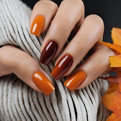 Acrylic nails idea for fall 🤎🍂🍁 Chic Autumn Nails, Autumn Square Acrylic Nails, Fall Simple Acrylic Nails, October Nails Coffin Shape, Autumn Nails Solid Colors, Fall Nails 2 Colors, Auburn Nails Color, Fall Mani Pedi Ideas, Autumn Nails Orange Brown