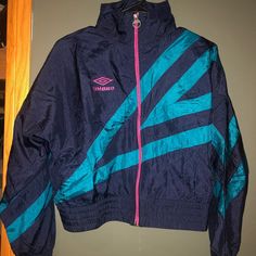 Really Cool Women’s Jacket Blue Teal And Pink Windbreaker Type 90s Style Pink Long Sleeve Outerwear, Retro Pink Sports Outerwear, Retro Pink Hooded Outerwear, Retro Pink Outerwear For Outdoor, Retro Pink Long Sleeve Windbreaker, Vintage Pink Outerwear For Outdoor, Pink Windbreaker, Cool Women, Teal And Pink