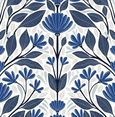 Folk Floral Peel-and-Stick Wallpaper in Blue Sapphire & Pavestone Floral Peel And Stick Wallpaper, Wallpaper In Blue, Folk Floral, Tøp Wallpaper, Wallpaper Pattern, Nautical Fashion, Burke Decor, Wallpaper Samples, Blue Wallpapers