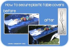 an advertisement for a plastic table cover is shown in three different pictures, including the before and after