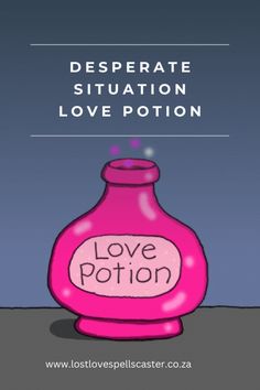 a pink bottle with the words love potion written on it, and an image of a