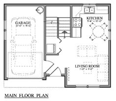 the floor plan for a two bedroom house with an attached garage and living room area