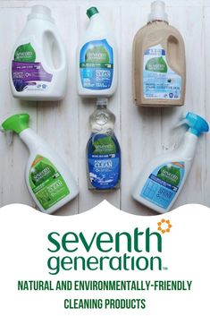 several bottles of seventh generation natural and environmentally - friendly cleaning products