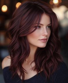 Medium Length Haircut Burgundy, Fall Brunette Hair Color With Red, Fall Hair Colors Red Brown, Brunette Hair Color Ideas For Fall Dark, Cherry Red Hair With Shadow Root, Brunette Hair With Burgundy Highlights, Cherry Cola Colored Hair, Dark Brown Hair With Burgundy Peekaboo, Brunette To Red Hair Transformation