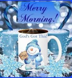 there is a coffee cup with a snowman on it and the words god's got this