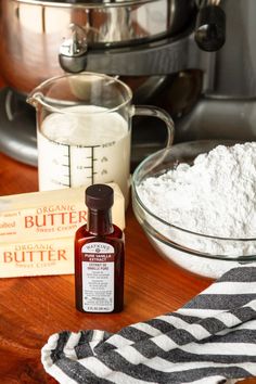 ingredients for baking in front of an electric mixer