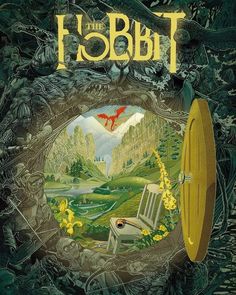 the hobbit book cover with an image of a chair in front of it