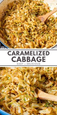 Caramelized cabbage and onions in a large blue braiser pan. Shredded Cabbage Recipes, Cabbage And Onions, Cabbage Side Dish, Cabbage Recipes Healthy, Cabbage Casserole Recipes, Sauteed Cabbage, Easy Healthy Dinner, Cooked Cabbage