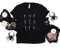 Skeleton Yoga Shirt, Halloween T-shirt, Scary Shirt, Yoga Shirt, Halloween Shirt Mom, Funny Halloween Tee Welcome to Emmarald Tees!  - All shirts are unisex. Check out the sizing charts before you order to get the right fit.  - Our shirts are crafted specifically for each order, tailored to suit your preferences. Due to this customization, we regret to inform you that we cannot accommodate returns or exchanges. Kindly review our color and size charts before confirming your order.  - We proudly o Stretch Halloween T-shirt With Graphic Print, Halloween Stretch T-shirt With Graphic Print, Black Stretch T-shirt For Halloween, Yoga Shirt, Mom Funny, Yoga Shirts, Halloween Tees, Halloween T Shirt, Funny Halloween