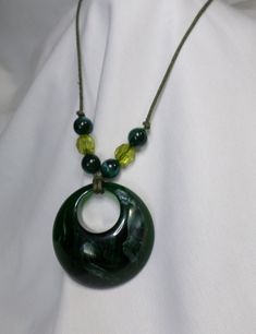 Green Acrylic Round Pendant Boho Tribal Fashion Necklace on Fabric Cord Necklace Earthy Necklace Aesthetic, Green Beaded Jewelry As Fashion Accessory, Green Beaded Necklace With Round Pendant, Green Round Beads Jewelry, Adjustable Jewelry With Large Round Beads Pendant, Adjustable Green Necklace, Handmade Green Jewelry Fashion Accessory, Adjustable Green Necklace Fashion Accessory, Bohemian Necklace With Large Bead Round Pendant