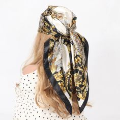 Elevated Style Black and Gold Print Handkerchief Scarf Chic Scarf, Scarf Hijab, Chic Scarves, Elevated Style, Square Silk Scarf, Head Hair, Gold Print, Silk Scarves, Scarf Hairstyles