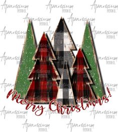 three christmas trees with plaid designs are shown in the shape of an xmas tree