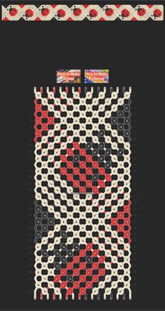 a cross stitch pattern in red, white and black with an abstract design on it