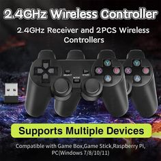 four controllers with the text 2 4gh wireless controller for pcs and macs