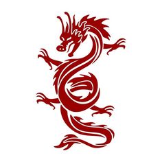 a red and black dragon on a white background