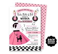 a pink and black birthday party with polka dots