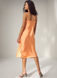 ONLY SLIP DRESS - Slinky midi slip dress Silk V-neck Slip Dress For Loungewear, Spring Silk Slip Dress With Built-in Bra, Silk Spaghetti Strap Sleep Dress, Summer V-neck Modal Satin Midi Dress, Satin Slip Dress For Spring Loungewear, Spring Satin Slip Dress For Loungewear, Satin Finish Spaghetti Strap Sleep Dress, Satin Spaghetti Strap Sleep Dress, Bias Cut Slip Dress With Spaghetti Straps For Night