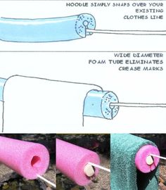 three pictures showing how to make a pipe with foam and glue on it, including instructions for