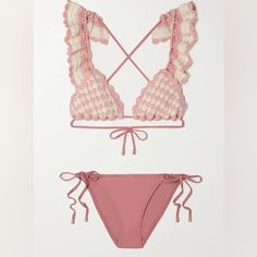 There's An Irresistible Sweetness To Zimmermann's 'Clover' Bikini. It Has A Triangle Top That's Crochet-Knitted With Ruffle Trims And, Low-Cut Briefs That Tie For The Perfect Fit. Triangle Bikini Soft Cups Low-Rise Briefs Two-Tone Brass Hardware Fully Lined Ties At Sides Ties At Neck And Back Bikini Top: 100% Cotton Bikini Bottom: 72% Polyamide, 28% Elastane Lining: 92% Polyamide, 8% Elastane Zimmermann 3 / Us 8 Offers Welcome Zimmermann Swimwear, Clover Crochet, Ruffle Crochet, Crochet Triangle, Swimsuit Set, Triangle Top, Crochet Purses, Knit Cotton, Knitting Projects