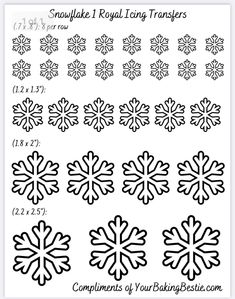 the snowflake pattern is shown in black and white, with four different shapes