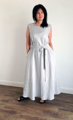 "Handmade 100% MaTuTu Linen Style maxi dress with pockets and belt. Made with love for You. *100% local medium weight washed linen *Suitable for maternity *Each item is individually cut and sewn by order *Length 140 cm / 55,1\" *The model is wearing size M, dress color - light grey *Note that colors may look different on your display depending on their settings and technical characteristics. Please let us know if you need different measurements or colors. CARE *Machine wash up to 40 / 104F gentl Summer Bridesmaid Dress, Linen Beach Dress, Summer Bridesmaid Dresses, Maxi Dress With Pockets, Sleeveless Linen Dress, Light Pink Dress, Long Linen Dress, Long Lights, Summer Linen Dresses