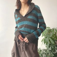 Vintage Y2K 00's 2000's Street One Autumn Winter Emo Grunge Deep V-neck Striped Knit Sweater Jumper Size S/M condition: 9/10 size: feels like S/M model is size UK8/EU36/S and is 173 cm tall (5.7ft) the item is preloved/vintage so some signs of natural wear and age might appear we ship from Poland! ✨ Emo Grunge, Striped Knit Sweater, Sweater Jumper, Vintage Y2k, Jumper Sweater, Striped Knit, Women Pullover, Deep V Neck, Sweater Outfits