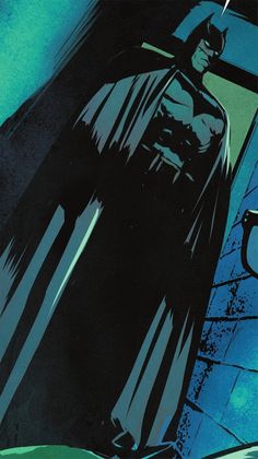 a batman standing in front of a window with his bat on it's shoulder