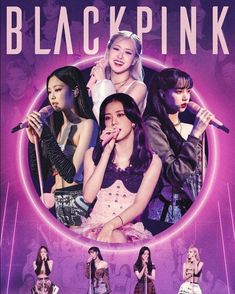 the poster for blackpink's upcoming album, which features girls singing and holding microphone