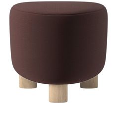 a brown ottoman sitting on top of a wooden stand