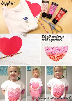 a collage of photos showing how to make a heart t - shirt for valentine's day