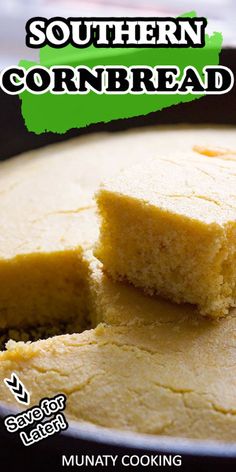 the cornbread is cut in half and ready to be served on the plate for consumption