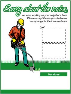 a poster with an image of a man using a lawn mower to cut grass