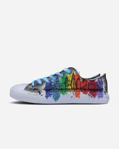 Our designs are hand painted on high quality KOKO ART branded canvas shoes with waterproof fabric paint, which is then sealed and heated to ensure the longevity of the colours. Our products are also machine washable at 30 degrees. The main design is only painted on the outer side of each shoe. The inner sides are decorated with watercolour/textured shading or they are left blank white. This is left to the artist based on what goes best with the chosen design. Each design can be fully customised. You can tell us in the design description box or you can upload a file with the exact customisation you wish. For example you can change the colour theme, swap a character or a portrait to your own choosing etc. You can also choose any of the four shoe styles below. Colourful laces are not included