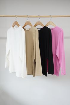 A basic loose fit long sleeve t-shirt that combines luxury and simplicity. It's loose and relaxed with a wide flare cuff. Round neckline for a simple look. Model is in MINUSEY ONE SIZE. Please allow 5-12 business days to ship when in restocking. * MINUSEY ONE SIZE = EU 34-38, US 2-6* 100% Cotton* Dry clean* Made in Korea - Model Height: 172cm/5'7" (US2, EU34) Simple Look, Waiting List, Round Neckline, Long Sleeve T Shirt, Long Sleeve Tshirt, Loose Fitting, Size Chart, Cuff, Wardrobe