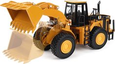 a toy bulldozer is shown on a white background with the front end open